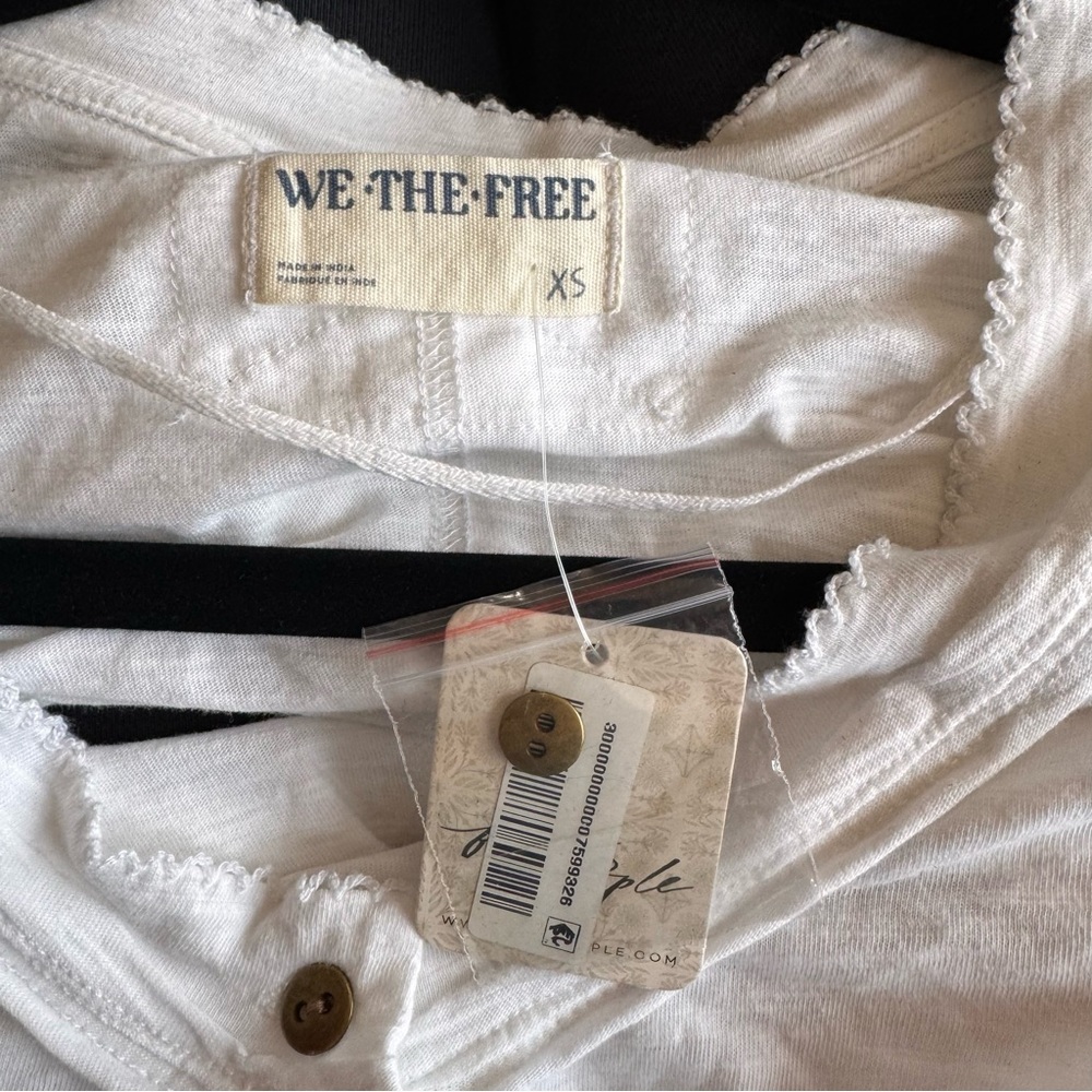 Free People Our Song Henley Top White Lace Cuff Long Sleeve XS NWT - Picture 7 of 13